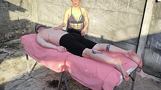 outdoor massage with bora and big tits