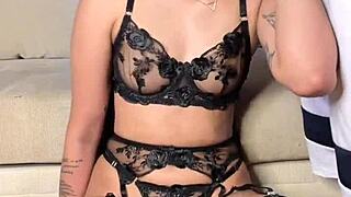 Babe In Lingerie Gives Vertical Blowjob