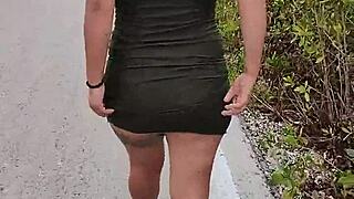 Mexican whore flashes her ass and natural tits on a public highway for all to see