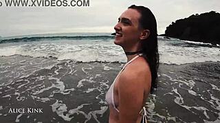 Alice Kink Strips Micro Bikini Publicly