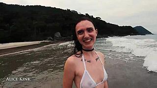 Alice Kink Strips Micro Bikini Publicly