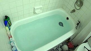 Asian skinny candy cruise gags on cock choking deepthroat in bathtub sucking penis!