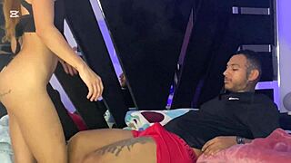 Pretty Colombian Latina gives deep blowjob to friend in new apartment striptease.