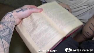 Receiving Blowjob Before Intense Doggystyle With Shaved Pussy And Fake Tits