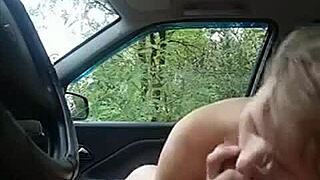 Russian blonde sucks in the car 😏