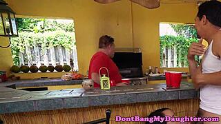 Petite Teen Anally Rides Senior's Cock Outdoors