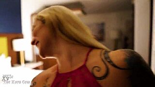 Mature tattooed beauty in barefoot hotel reunion.