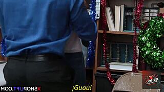 Redhead thief gets blowjob and ass fucked with Spanish subtitles