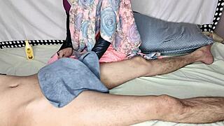 Asian pretty girl massages her step brother to seduce him. Closeup doggystyle sex gets her petite body trembling with desire!