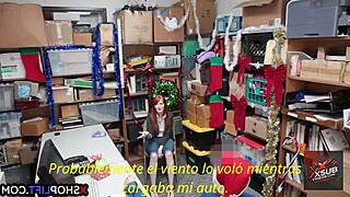 Redhead thief gets blowjob and ass fucked with Spanish subtitles
