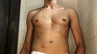 Novinho With Thick Cock Jerking Off In Shower Bath