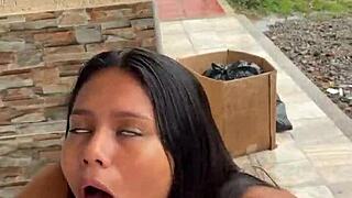 colombian prostitute deepthroats big cock outdoor, caught by neighbor