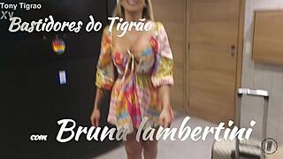 Behind the scenes with Bruna Lambertini, deepthroating and showing off her big tits and ass