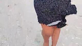 Bold Latina exposes tits and ass on Mexican beach in lingerie