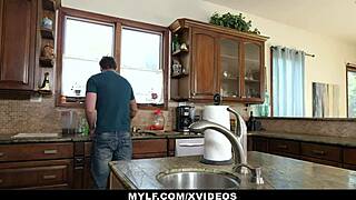 stepmom rewards helpful stepson with hard kitchen fuck on monster cock