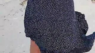 Bold Latina exposes tits and ass on Mexican beach in lingerie