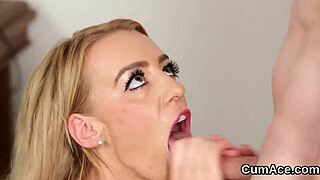 The hot sex kitten gets sperm shot on her face