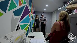 Maisie Lewis, the shoplifting slut, gives blowjob with big tits