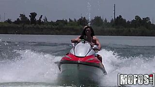 Intense threesome on seadoo, sucking cocks outdoor in public pov