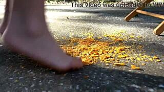 The perv neighbor humiliates Latina with foot fetish.