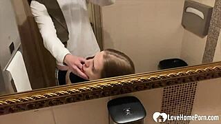 having sex in public bathroom with blowjob and bent over pussy fucking