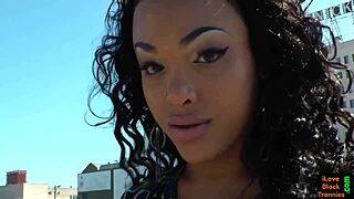 gorgeous ebony tranny solos with her pierced dick