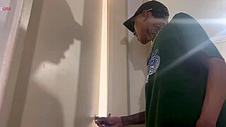 blonde skinny girl in threesome with two guys