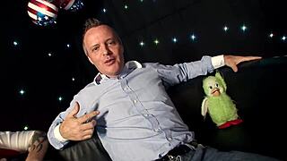 Amy seduces two men with her big tits and tight body