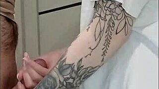 Stepmom's friend jerked me off at the house party