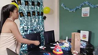 happy birthday daddy, latina gives blowjob and fucking for real