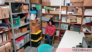 Petite half black teen shoplifter caught, tiny pussy fucked by mall cop?