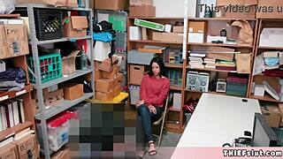 Petite half black teen shoplifter caught, tiny pussy fucked by mall cop?