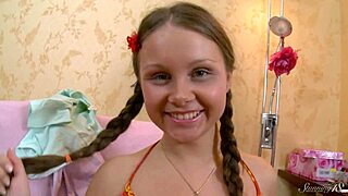 Teen cutie Oslya B pleasures her holes with kinky toys.