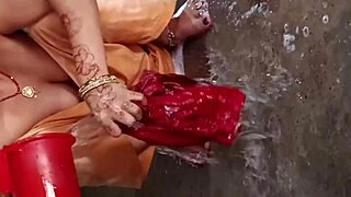 Beautiful Indian village bhabhi pisses in the bathroom during bath