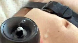 I tease my tied-up partner with the vacuglide machine for intense milking in femdom play