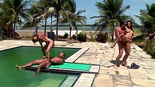 intense emotions during anal meeting in the pool with hot couples