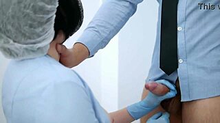 the nurse gives titty fuck and blowjob to the doctor, lactating milk