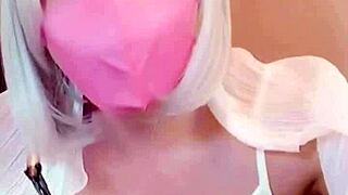 Masked beauty in crossdressing pleasures herself while streaming