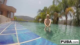 narrative of underwater pool masturbation with samantha rone, her nude body teasing in the water