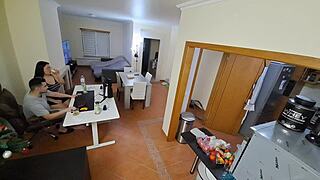 Maid on flip flops receives internal cumshot, feet ass piercing seduction cowgirl orgasm big ass