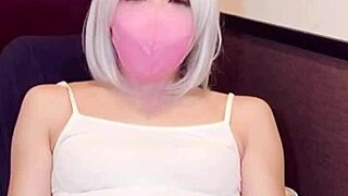 Masked beauty in crossdressing pleasures herself while streaming