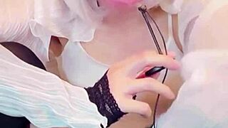 Masked beauty in crossdressing pleasures herself while streaming
