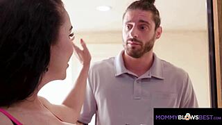 busty milf mommy gives sloppy blowjob to surveyor guy in pov.