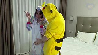 The skinny girlfriend gets double penetrated by friends, ending in cumshots.