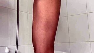 Horny hottie masturbates with dildo in bathroom shower to crazy orgasm