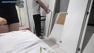 married woman pays installer with card