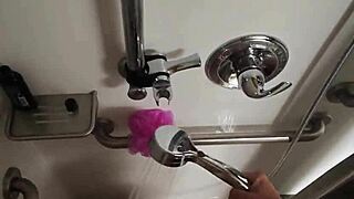 Behind the scenes POV in public shower with hot wife enjoying natural moments