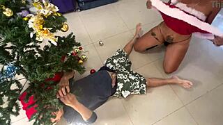 Busty stepdaughter gives new year gift to stepdad?