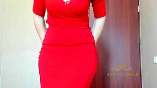 Beautiful Milf Shakes Huge Ass in Red Panties for Young Fan