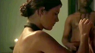 Laura Surrich, the rich pregnant slave, engages in sex with assfucking in BDSM anal scene from Spartacus!